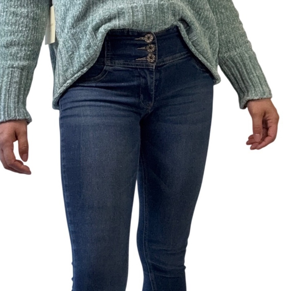 MAZY High Rise Button Fly Skinny Jeans Dark Wash Women's Size 7/8 - Picture 5 of 10